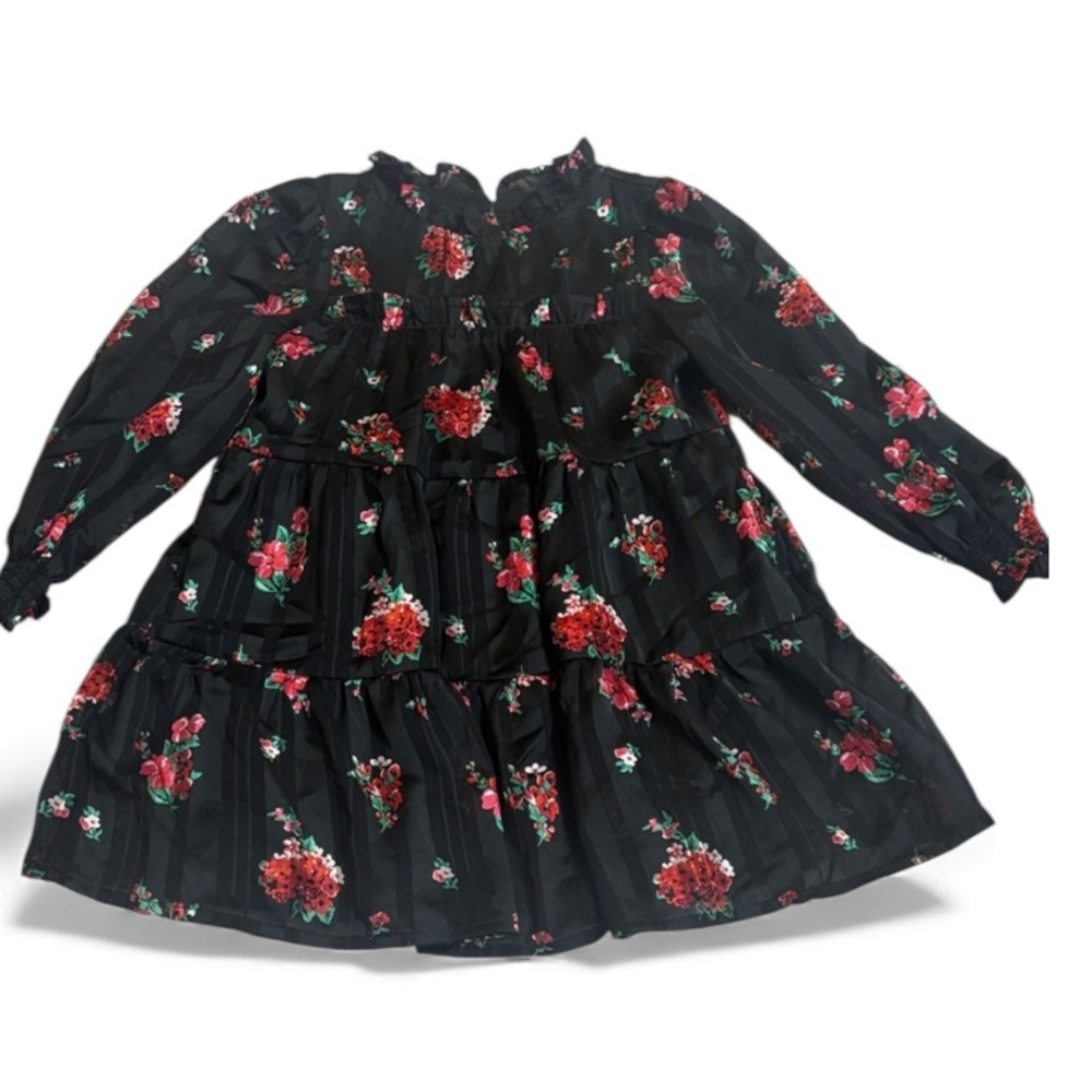 Cat & Jack Black Long Sleeve Floral 3T Dress Light Flaws